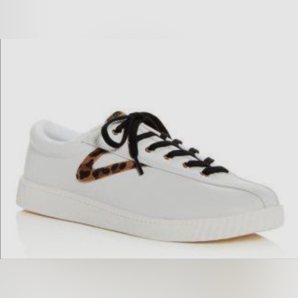 New With Tags Tretorn Nylite Women's White Sneakers with Leopard Accent - Picture 1 of 1
